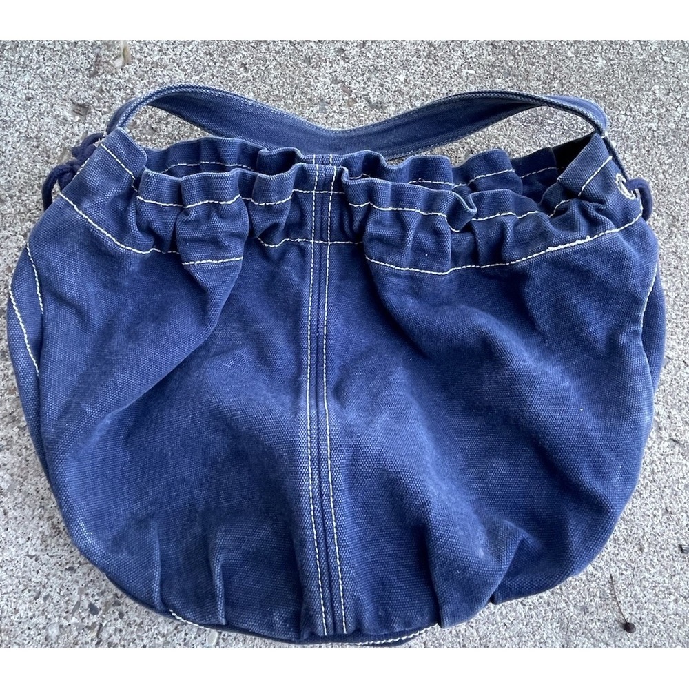 Vintage GAP Indigo Denim Hobo Shoulder Bag Contrast Stitch Drawstring Tote